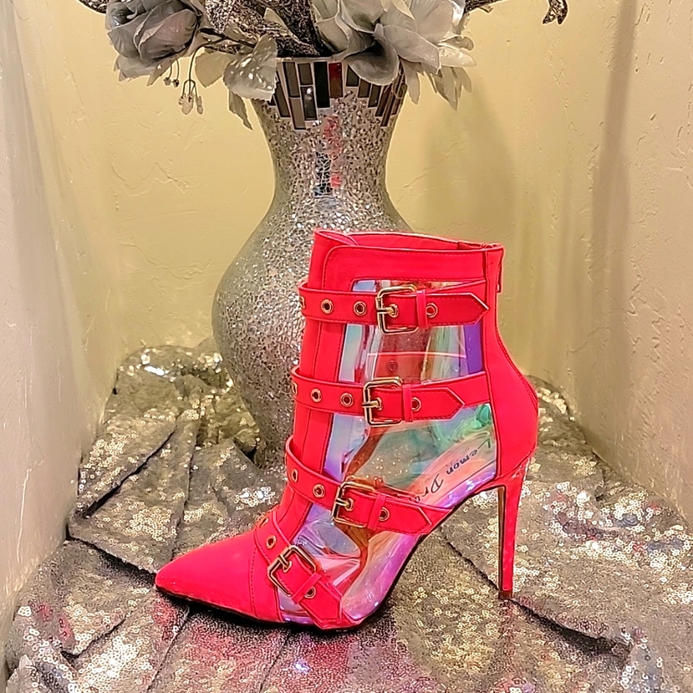 Brand New Neon Pink Iridescent Ankle Boots